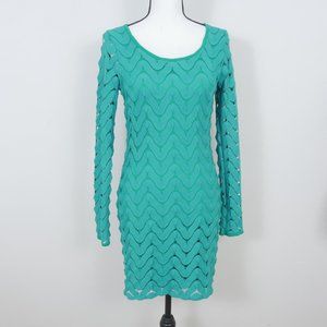 Free People Green Crochet Lace Stretch Open Back Bodycon Retro Sweater Dress